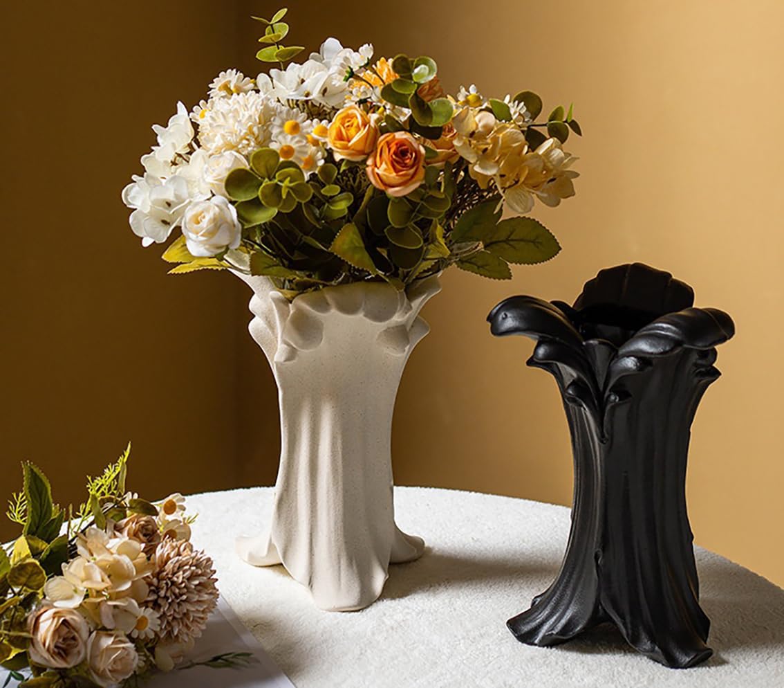Modern Ceramic vases, Wave Shape Design, 8.74x6.46 x 5.63 inches,can Decorate The Living Room,Dining Table and Other Spaces, Suitable for Modern, Classic, Pastoral Style Interior Decoration